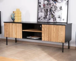 Best Banc TV 160 cm deux portes en frêne massif huilé "Sydney" Meuble Télé