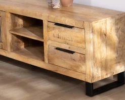 Outlet Banc TV 175 cm en manguier et pieds métal "Manoha" Meuble Télé