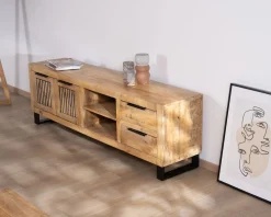 Outlet Banc TV 175 cm en manguier et pieds métal 
