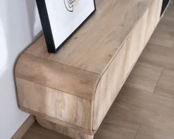 Discount Banc TV 4 portes 180 cm en manguier avec porte déco noire 