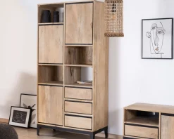 Online Bibliothèque design déstructuré en manguier avec liserés noirs "Bocca" Rangement|Bibliothèque