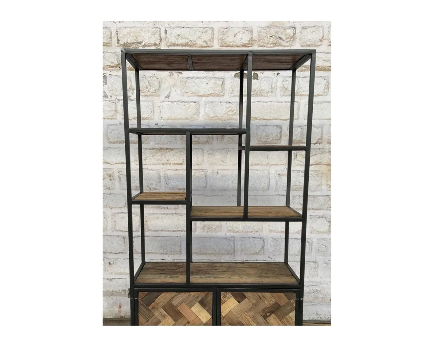 Discount Bibliothèque industrielle 180x90 cm métal gris et manguier "Kaloupilé" Bibliothèque