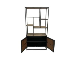 Discount Bibliothèque industrielle 180x90 cm métal gris et manguier