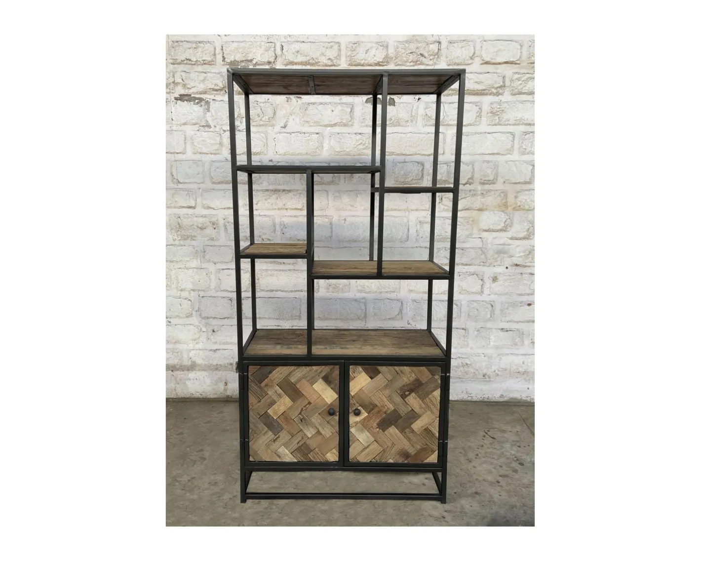 Discount Bibliothèque industrielle 180x90 cm métal gris et manguier "Kaloupilé" Bibliothèque