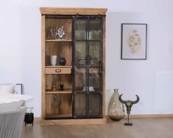 Hot Bibliothèque style manufacture bois de manguier métal et verre 