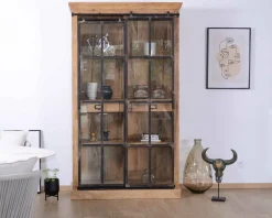 Hot Bibliothèque style manufacture bois de manguier métal et verre 
