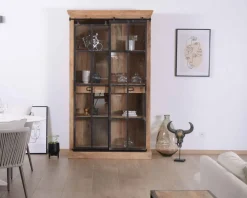 Hot Bibliothèque style manufacture bois de manguier métal et verre 