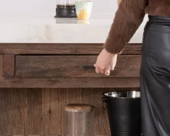 Hot Billot de cuisine en teck recyclé et plateau marbre blanc