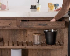 Hot Billot de cuisine en teck recyclé et plateau marbre blanc