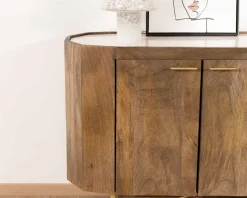 Sale Buffet arrondi avec plateau en terrazzo blanc et pieds métal doré "Bruges" Buffet Et Bahut