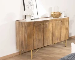 Sale Buffet arrondi avec plateau en terrazzo blanc et pieds métal doré