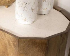 Sale Buffet arrondi avec plateau en terrazzo blanc et pieds métal doré
