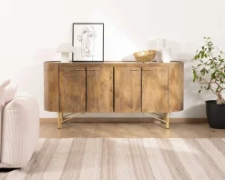Sale Buffet arrondi avec plateau en terrazzo blanc et pieds métal doré