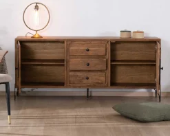 Best Buffet bas acacia massif et pieds métal noirs "Membatu" 175cm portes et tiroirs style ethnique Buffet Et Bahut