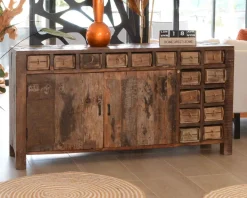 Hot Buffet bas ethnique en bois exotique brut recyclé 150cm 