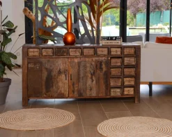 Hot Buffet bas ethnique en bois exotique brut recyclé 150cm 