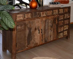 Hot Buffet bas ethnique en bois exotique brut recyclé 150cm 
