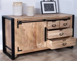 Sale Buffet bas industriel en bois d’acacia naturel et métal "Montréal" Buffet Et Bahut