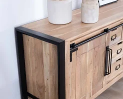 Sale Buffet bas industriel en bois d’acacia naturel et métal "Montréal" Buffet Et Bahut