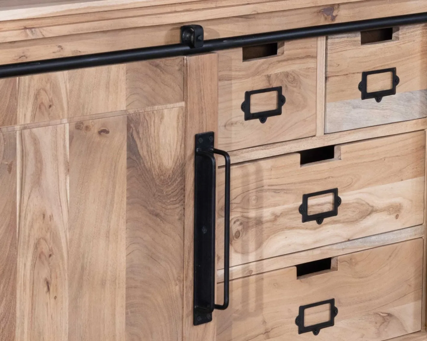 Sale Buffet bas industriel en bois d’acacia naturel et métal "Montréal" Buffet Et Bahut
