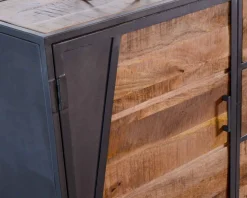 Clearance Buffet bas industriel métal gris et bois de manguier massif 