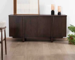 Outlet Buffet bas 4 portes esprit japandi "Laumie" teinte foncée Buffet Et Bahut