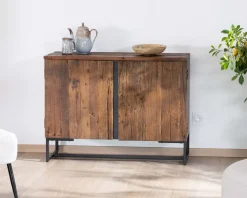 Outlet Buffet bas 2 portes style industriel rétro acacia et métal noir "Cachou Chic" Rangement|Buffet Et Bahut