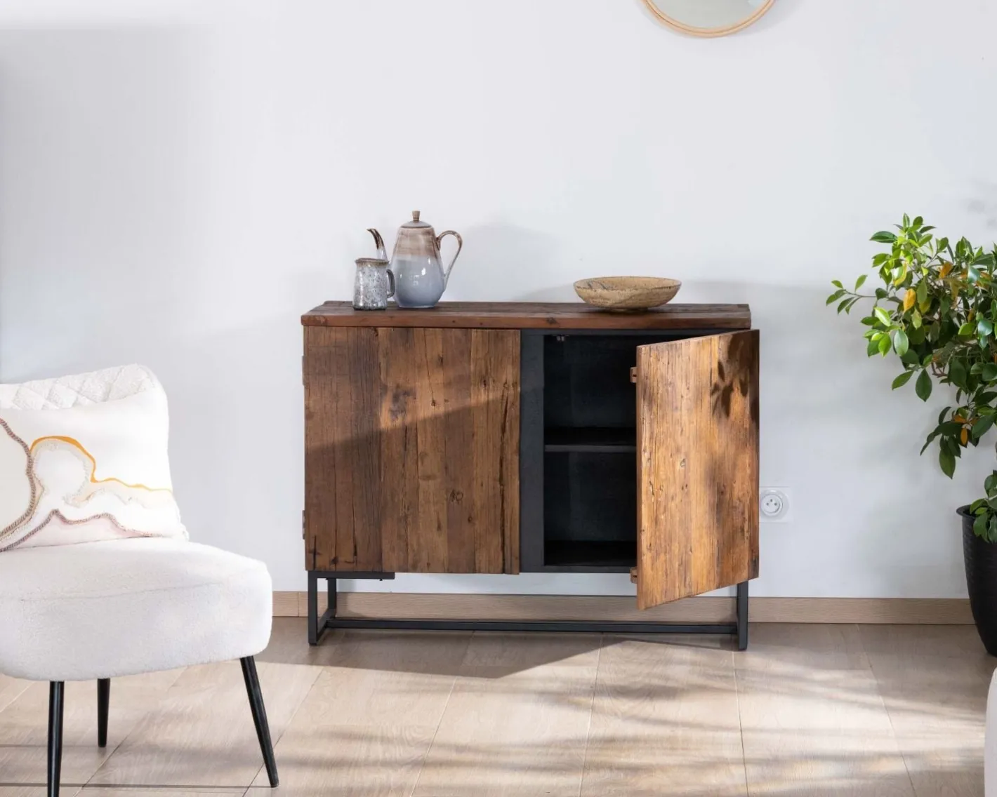 Outlet Buffet bas 2 portes style industriel rétro acacia et métal noir "Cachou Chic" Rangement|Buffet Et Bahut
