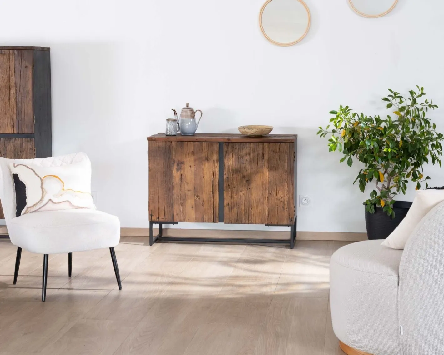 Outlet Buffet bas 2 portes style industriel rétro acacia et métal noir "Cachou Chic" Rangement|Buffet Et Bahut
