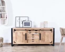 Outlet Buffet de salle à manger industriel en métal et bois 190 cm "Montréal" Buffet Et Bahut