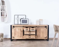 Outlet Buffet de salle à manger industriel en métal et bois 190 cm 