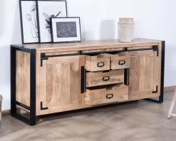 Outlet Buffet de salle à manger industriel en métal et bois 190 cm 