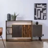Hot Buffet design bois massif avec LED et décor métal et ciment "Mezzo" Buffet Et Bahut