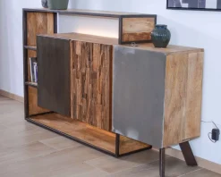 Hot Buffet design bois massif avec LED et décor métal et ciment