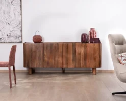 Clearance Buffet enfilade 4 portes 200 cm en manguier massif foncé 