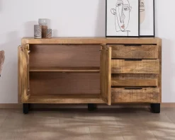 Outlet Buffet en manguier avec décor strié noir réversible 