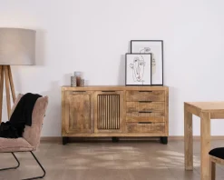 Outlet Buffet en manguier avec décor strié noir réversible 