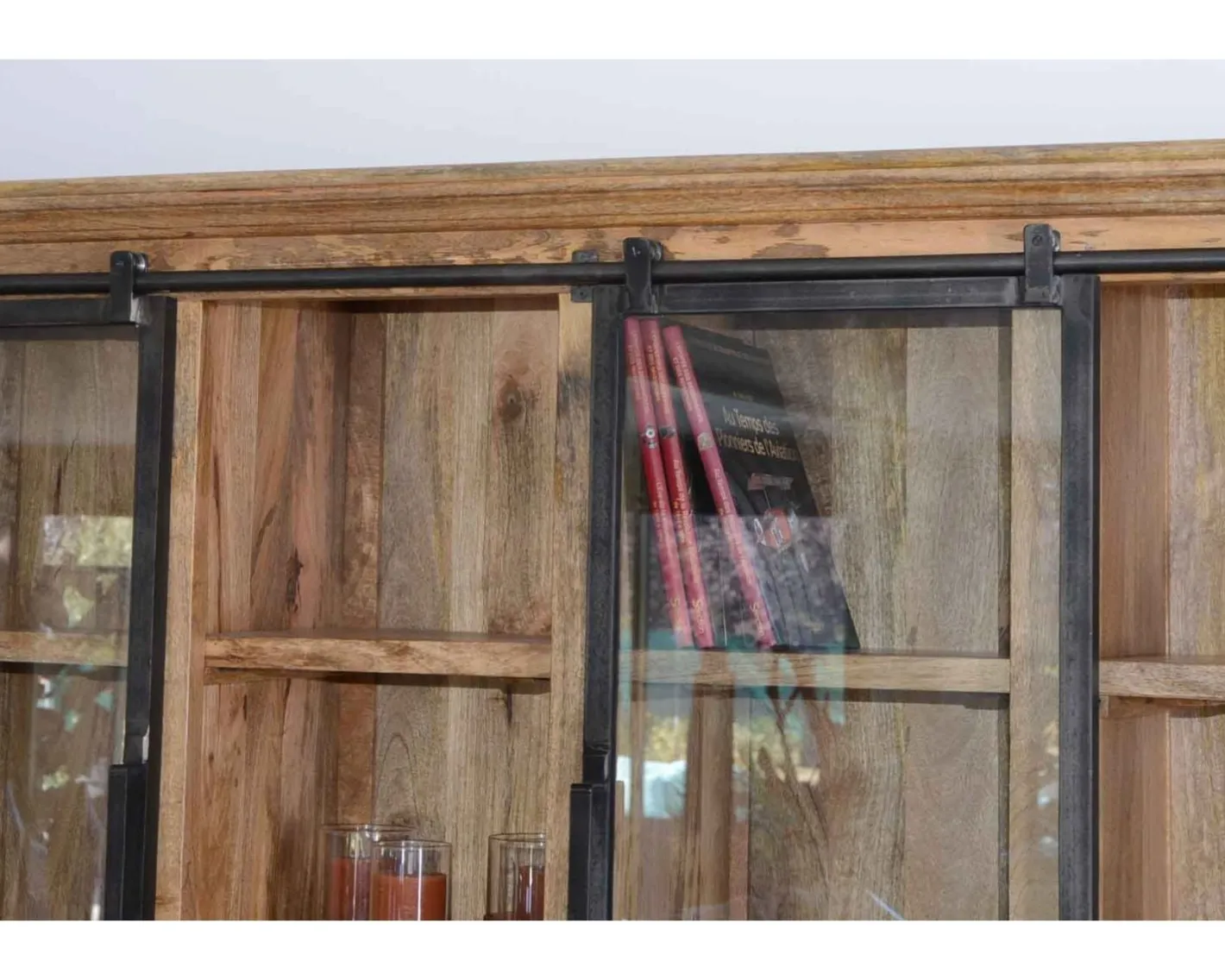 Outlet Buffet haut style atelier portes coulissantes métal bois massif "Haden" Vaisselier|Bibliothèque