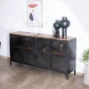 Hot Buffet industriel vitré en métal et bois exotique 180 cm "Dowtoun" Buffet Et Bahut