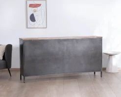 Hot Buffet industriel vitré en métal et bois exotique 180 cm