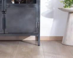 Hot Buffet industriel vitré en métal et bois exotique 180 cm