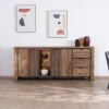 Outlet Buffet multi-rangements avec étagères en verre "Enoa" en palissandre et acacia 200 cm Buffet Et Bahut