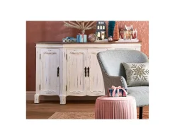Clearance Buffet 4 portes blanc cassé vieilli plateau bois 