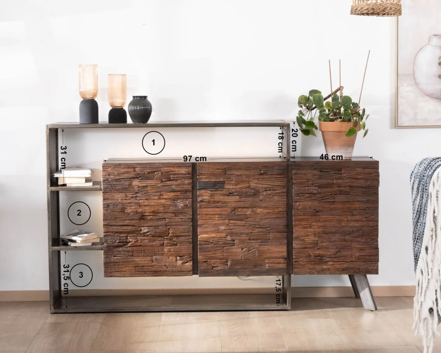 Online Buffet 3 portes design déstructuré en bois et métal "Crescendo" avec éclairage LEDs Buffet Et Bahut