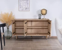 Hot Buffet 3 portes en manguier massif façades cannelées "Lanora" Style Japandi contemporain Buffet Et Bahut