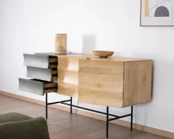 Buffet 3 portes japandi bicolore bois et métal "Elegancy" 150 cm Buffet Et Bahut
