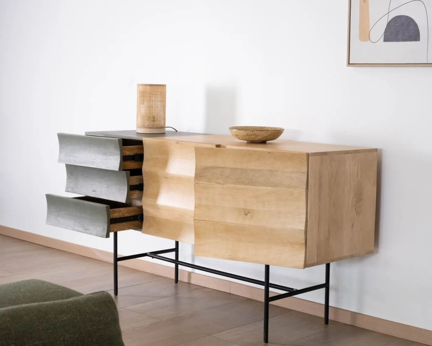 Buffet 3 portes japandi bicolore bois et métal "Elegancy" 150 cm Buffet Et Bahut