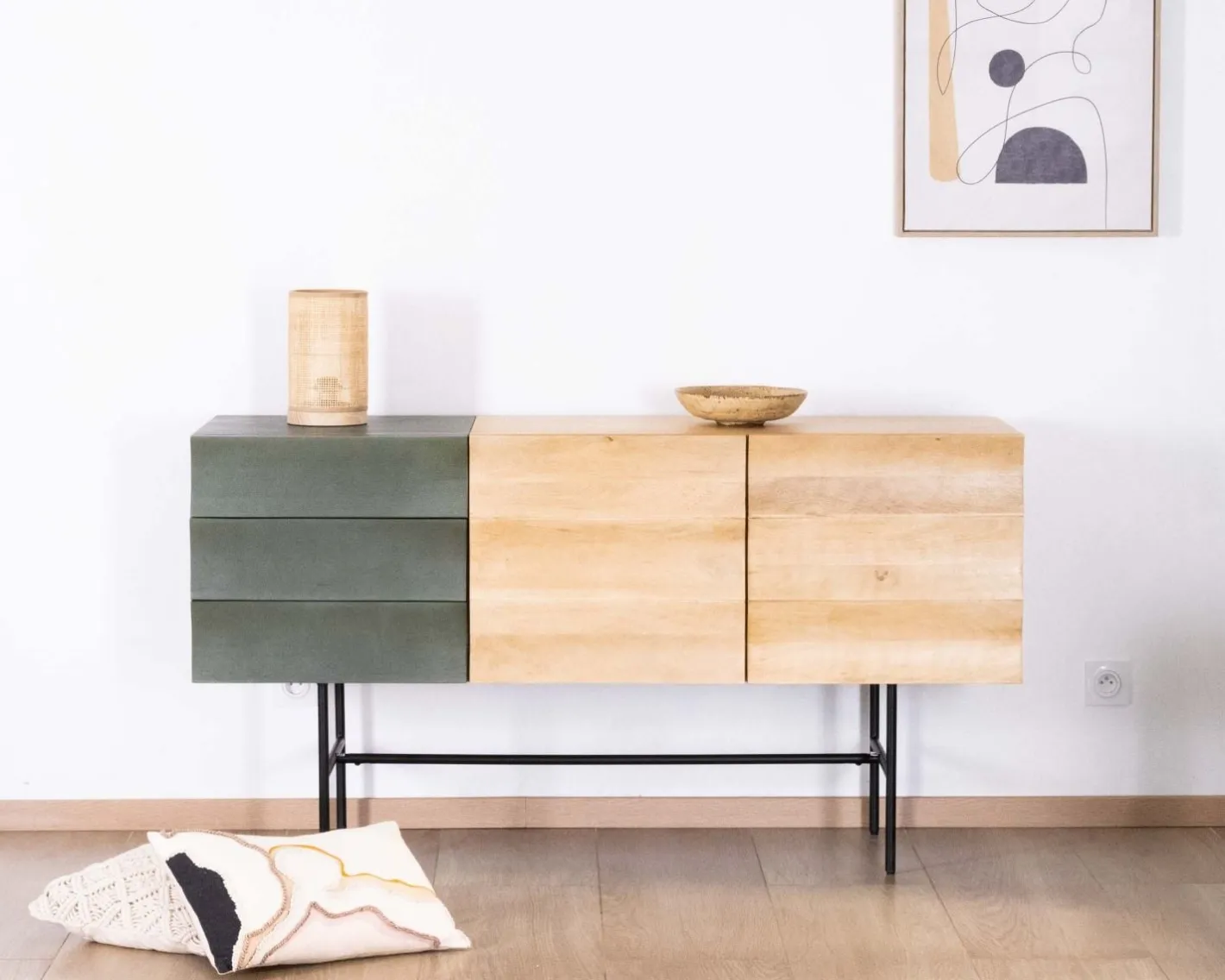 Buffet 3 portes japandi bicolore bois et métal "Elegancy" 150 cm Buffet Et Bahut