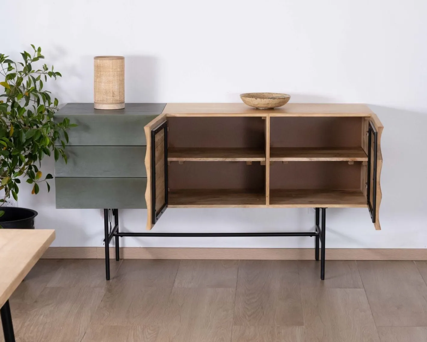 Buffet 3 portes japandi bicolore bois et métal "Elegancy" 150 cm Buffet Et Bahut