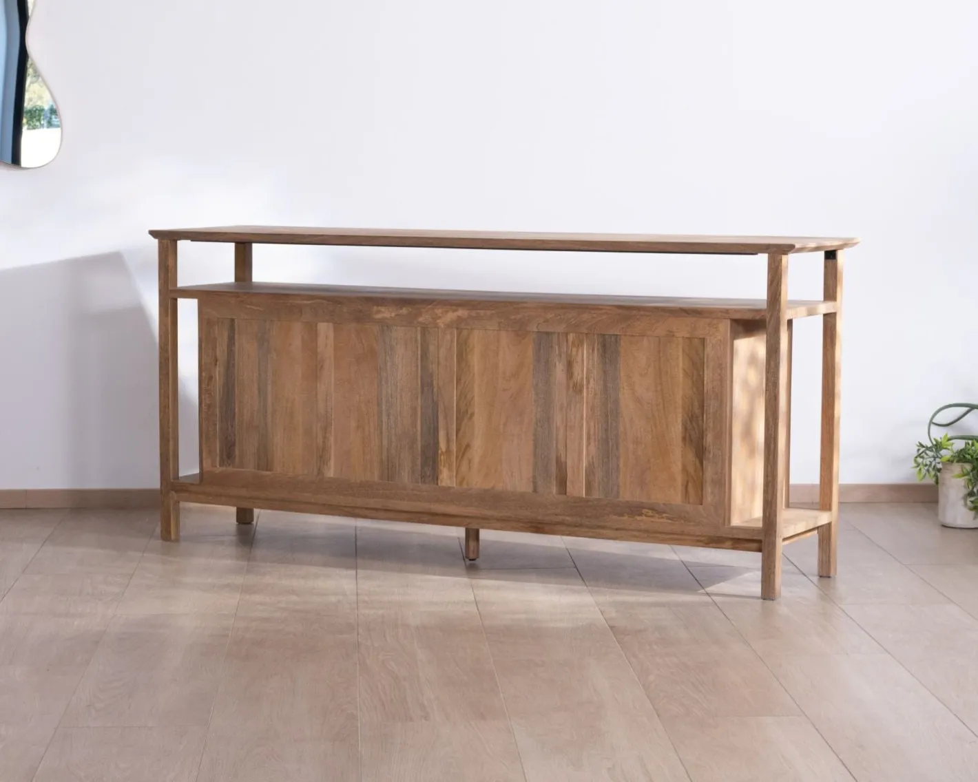 Clearance Buffet 4 portes style Japandi en manguier massif "Haya" 200 cm Buffet Et Bahut